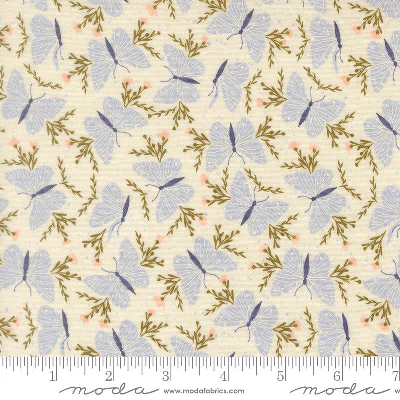 Wildbriar Butterflies Porcelain - Quilt Fabric, zoomed in. Select this picture to zoom back out.