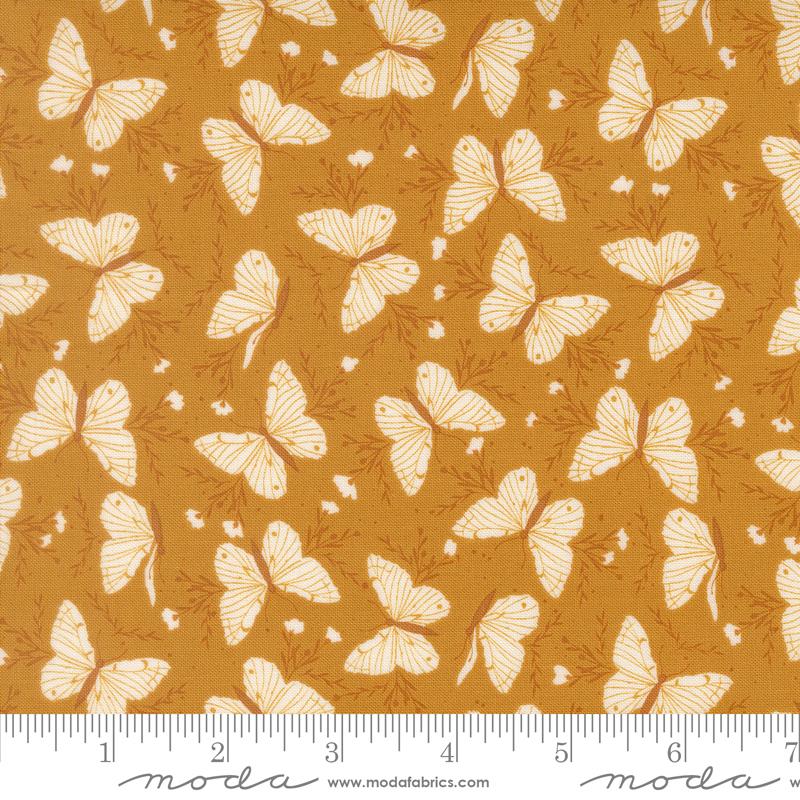 Wildbriar Butterflies Golden - Quilt Fabric, zoomed in. Select this picture to zoom back out.