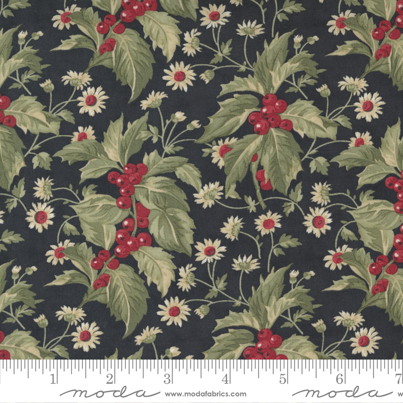 Poinsettia Plaza Ebony - Holly Berry - Quilt Fabric