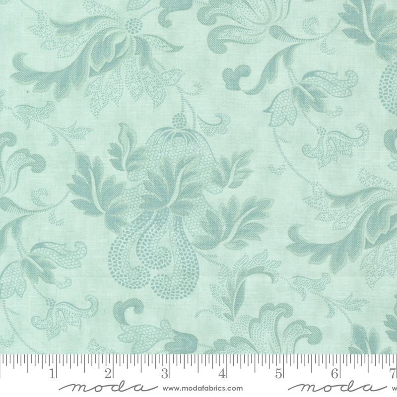 Friendly Flourish Damask Scroll - Aqua - Quilt Fabric