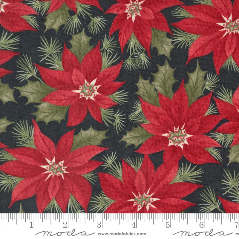 A Christmas Carol Poinsettia - Ebony - Quilt Fabric