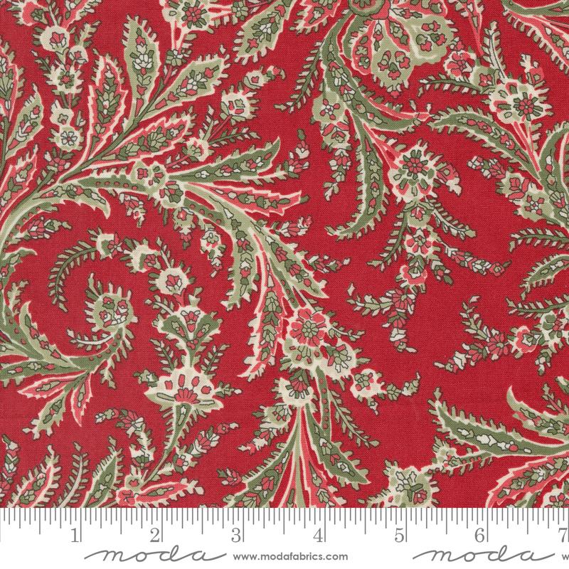A Christmas Carol Paisley - Crimson - Quilt Fabric, zoomed in. Select this picture to zoom back out.
