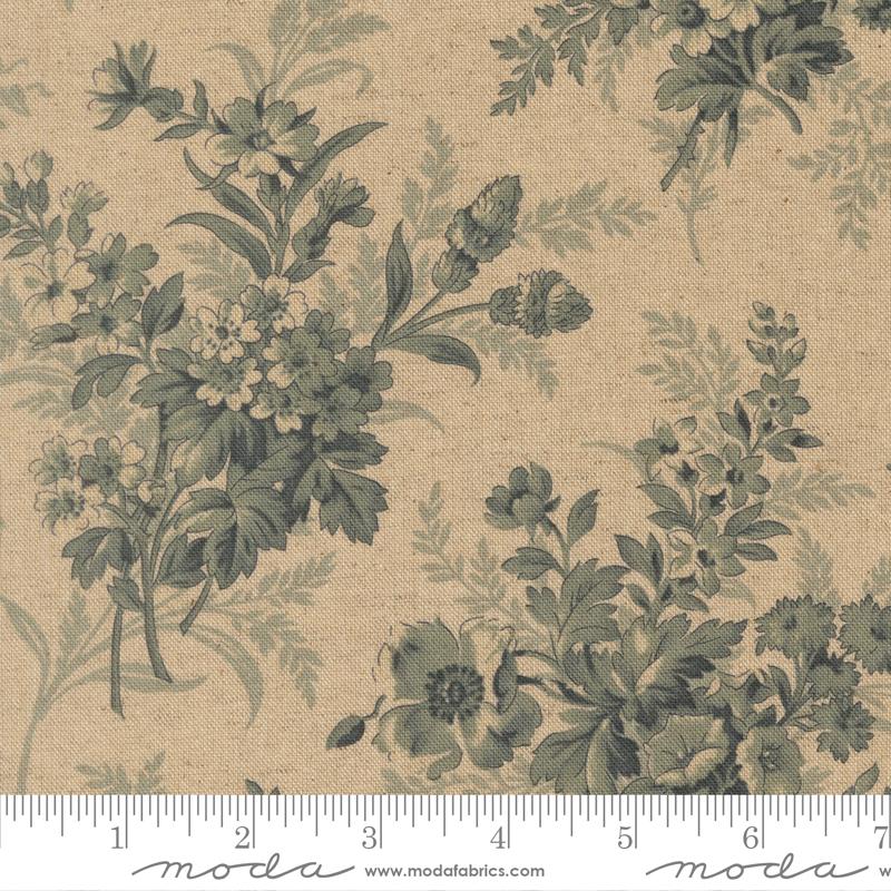 Breathtaking Blues Floral Linen Porcelain - Quilt Fabric