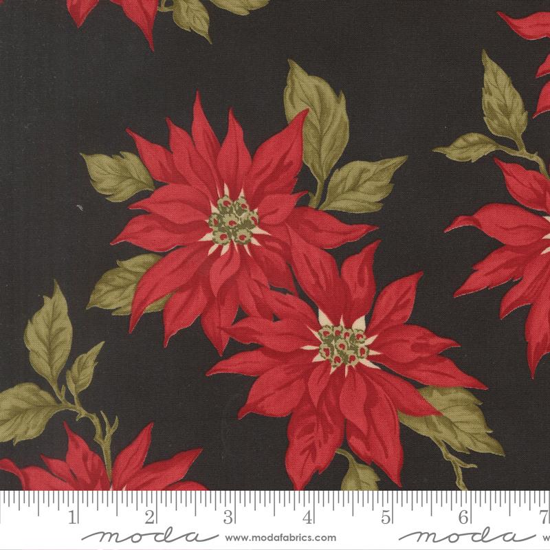 Candlelight Christmas Poinsettia Ebony - Quilt Fabric