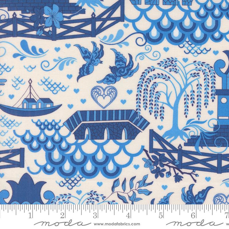 Legendary Love Pagoda - Porcelain Navy - Quilt Fabric