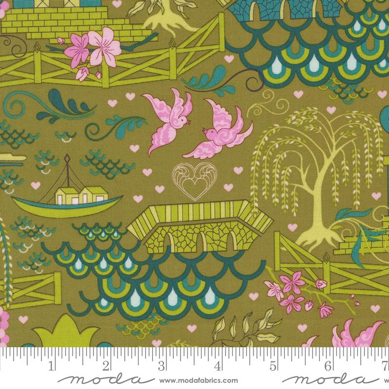 Legendary Love Pagoda - Avocado - Quilt Fabric