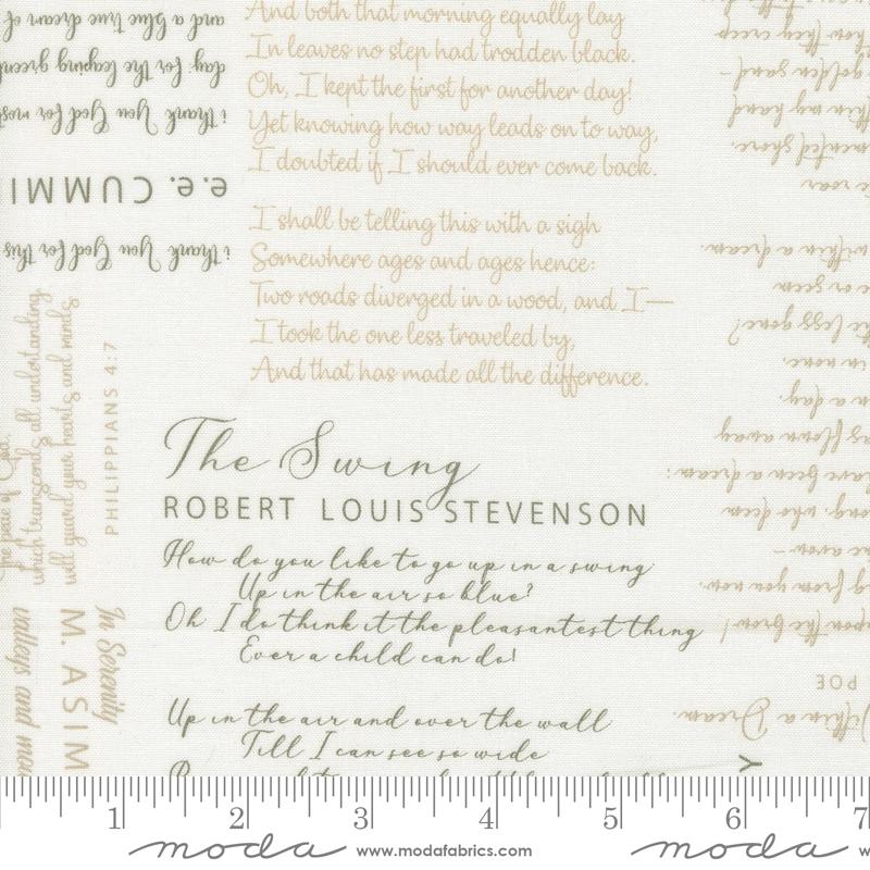 Tranquility Text Off White - Quilt Fabric, zoomed in. Select this picture to zoom back out.