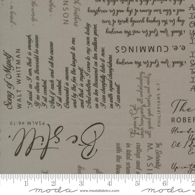 Tranquility Text Silver - Quilt Fabric, zoomed in. Select this picture to zoom back out.