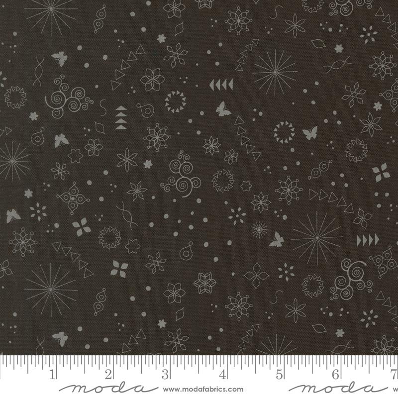 Tranquility Icons Charcoal - Quilt Fabric, zoomed in. Select this picture to zoom back out.