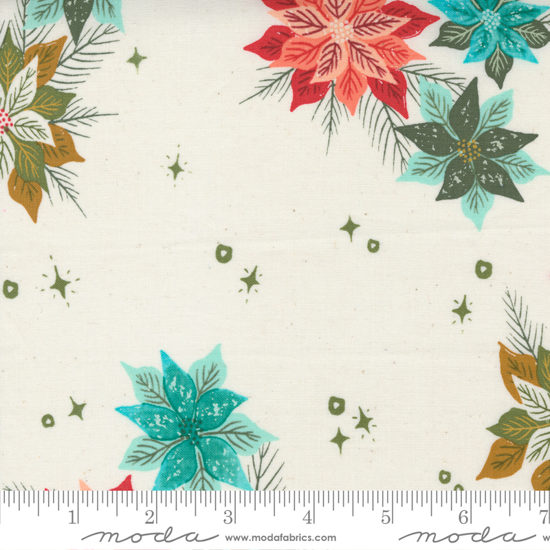 Cheer Merriment Natural - Poinsettia Mix Floral - Fabric