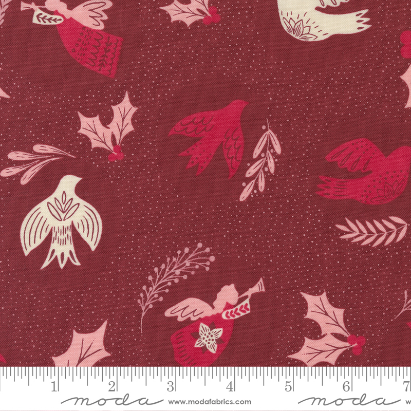 Good News Great Joy Cranberry - Hark Birds - Quilt Fabric