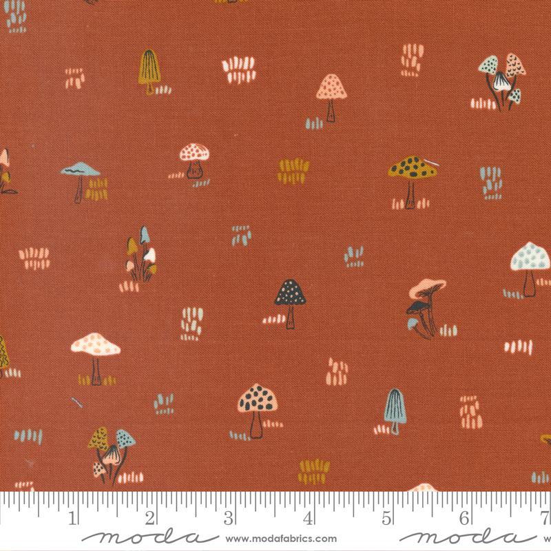 Woodland Wildflowers Mushrooms - Rust - Quilt Fabric
