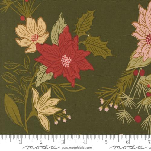 Old World Yuletide Flowers Pine - Quilt Fabric
