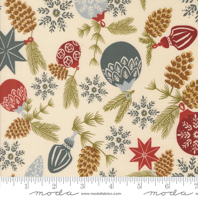 Old World Yuletide Ornament Eggshell - Christmas Fabric