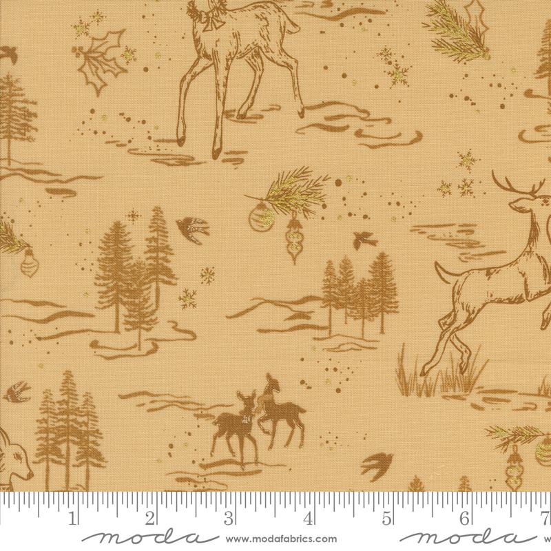 Old World Yuletide Animal Almond - Christmas Quilt Fabric