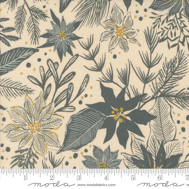 Old World Yuletide Poinsettia Eggshell - Christmas Fabric