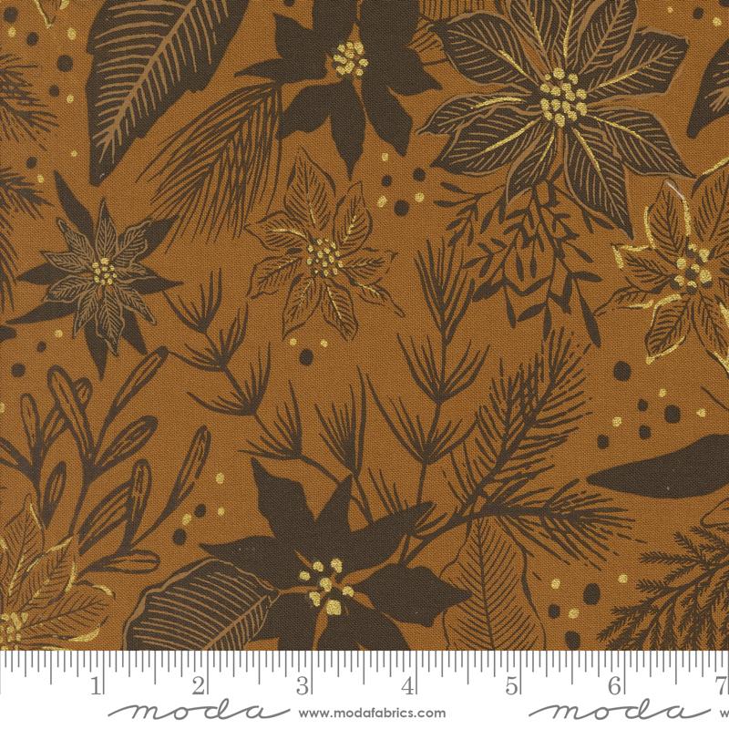 Old World Yuletide Poinsettia Sienna - Christmas Fabric