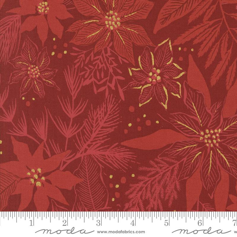 Old World Yuletide Poinsettia Crimson - Christmas Fabric