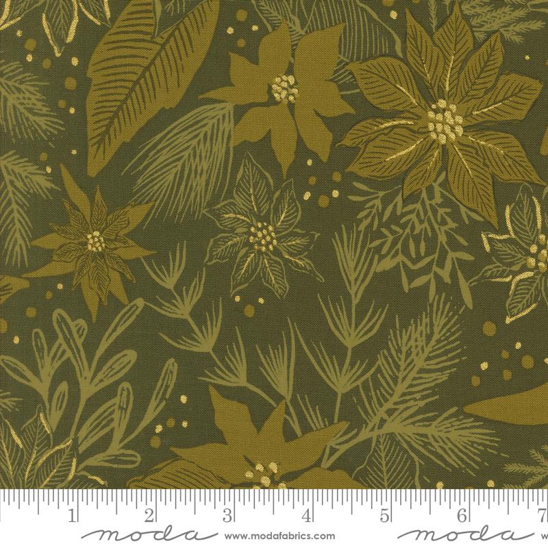 Old World Yuletide Poinsettia Pine - Christmas Fabric
