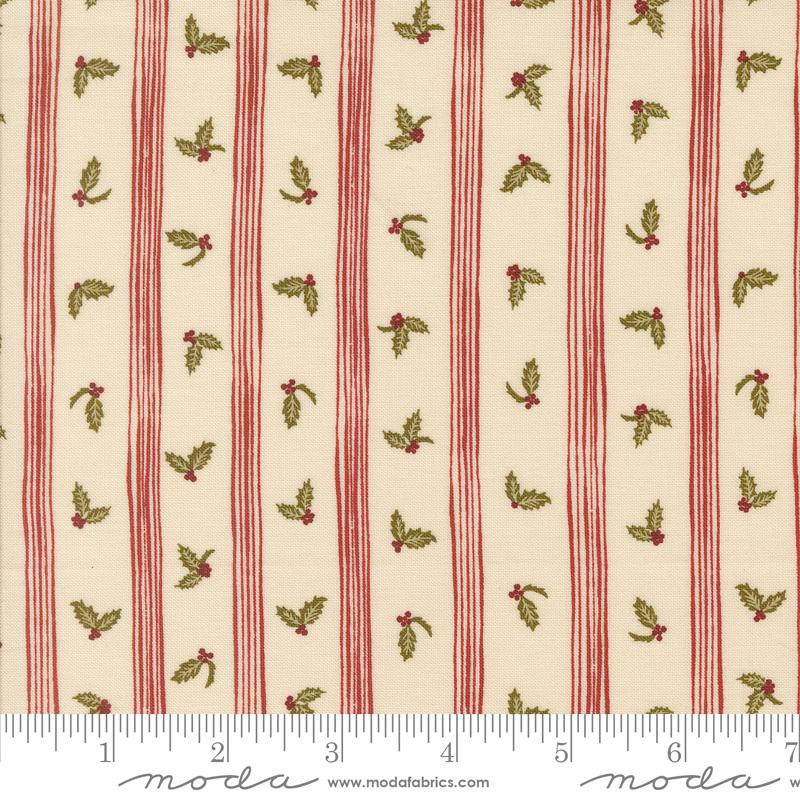 Old World Yuletide Stripes Eggshell - Christmas Fabric
