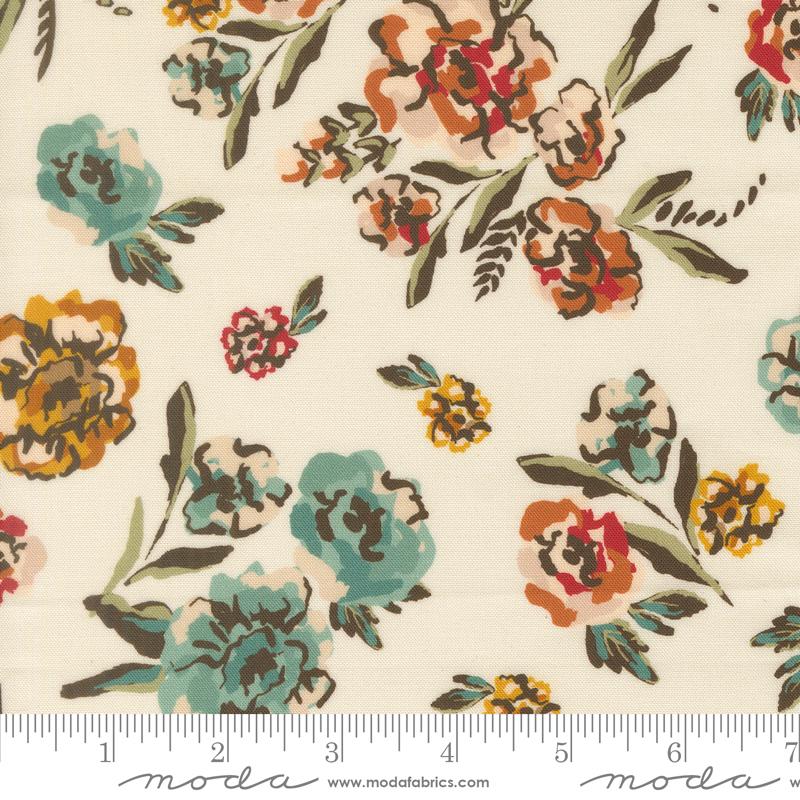 Flora & Thread Flower Eggshell - Quilt Fabric, zoomed in. Select this picture to zoom back out.