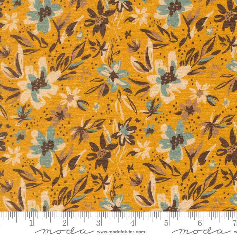 Flora & Thread Botanical Golden - Quilt Fabric, zoomed in. Select this picture to zoom back out.