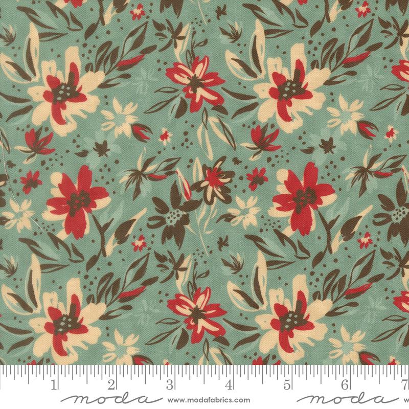 Flora & Thread Botanical Teal - Quilt Fabric, zoomed in. Select this picture to zoom back out.