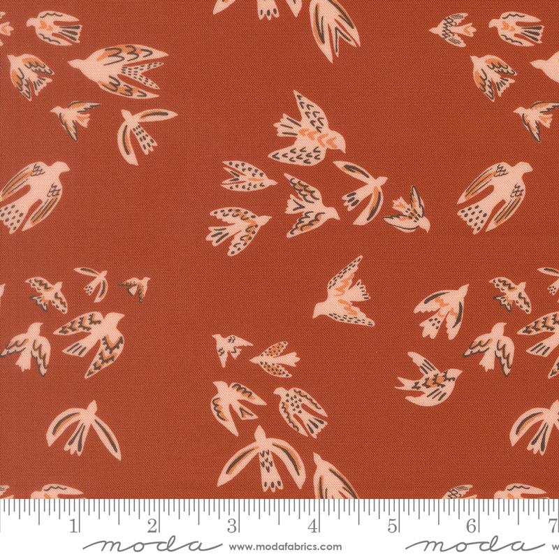Flora & Thread Birds Spice - Quilt Fabric, zoomed in. Select this picture to zoom back out.