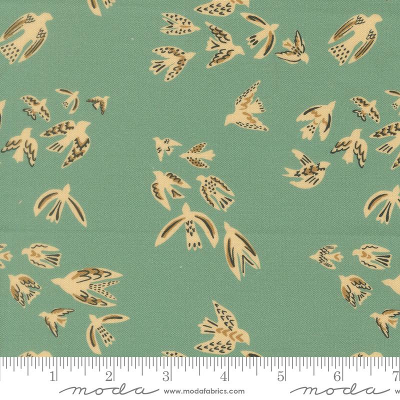 Flora & Thread Birds Teal - Quilt Fabric, zoomed in. Select this picture to zoom back out.