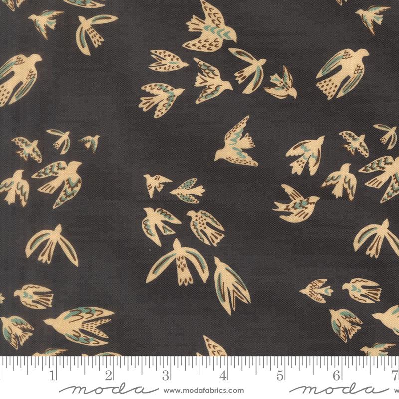 Flora & Thread Birds Midnight - Quilt Fabric, zoomed in. Select this picture to zoom back out.