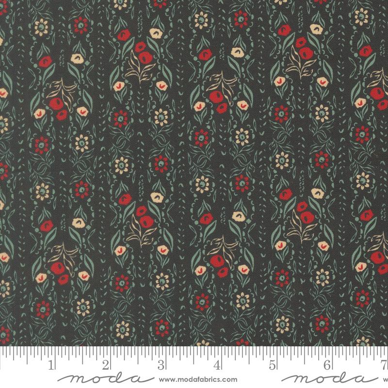 Flora & Thread Blossoms Midnight - Quilt Fabric, zoomed in. Select this picture to zoom back out.