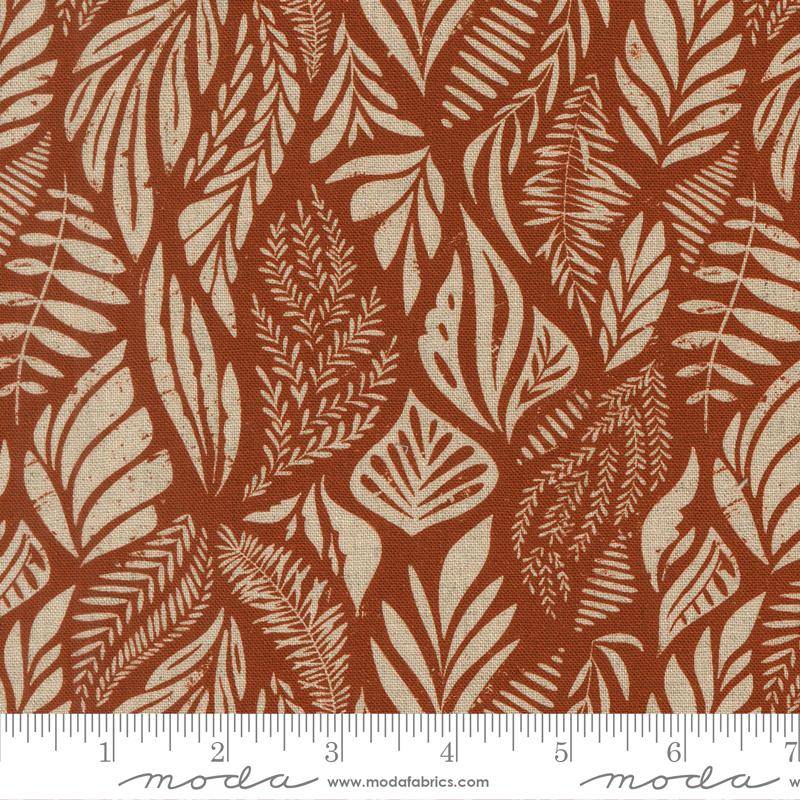 Flora & Thread Fronds Mochi Linen Spice - Quilt Fabric, zoomed in. Select this picture to zoom back out.
