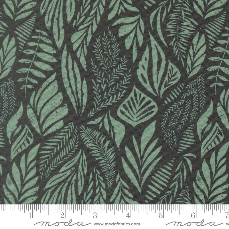 Flora & Thread Fronds Midnight - Quilt Fabric, zoomed in. Select this picture to zoom back out.