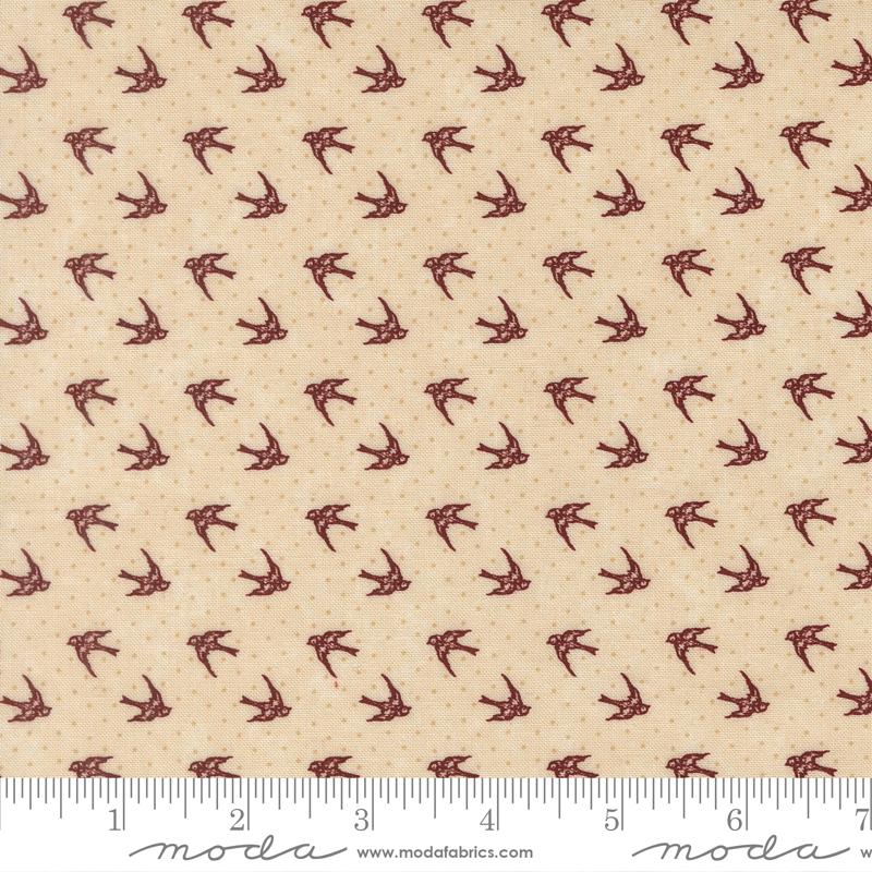 Cardinals Nest Birds Tan - Quilt Fabric, zoomed in. Select this picture to zoom back out.