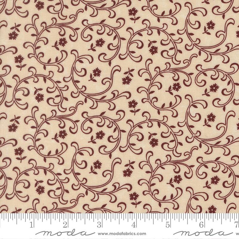 Cardinals Nest Flowers Tan - Quilt Fabric, zoomed in. Select this picture to zoom back out.