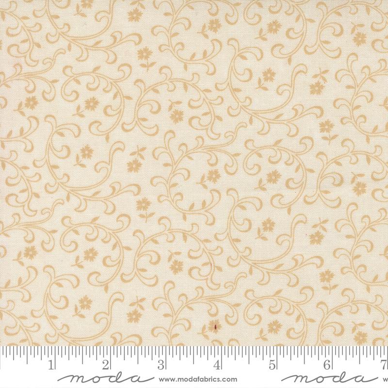Cardinals Nest Flowers Tan Tonal - Quilt Fabric, zoomed in. Select this picture to zoom back out.