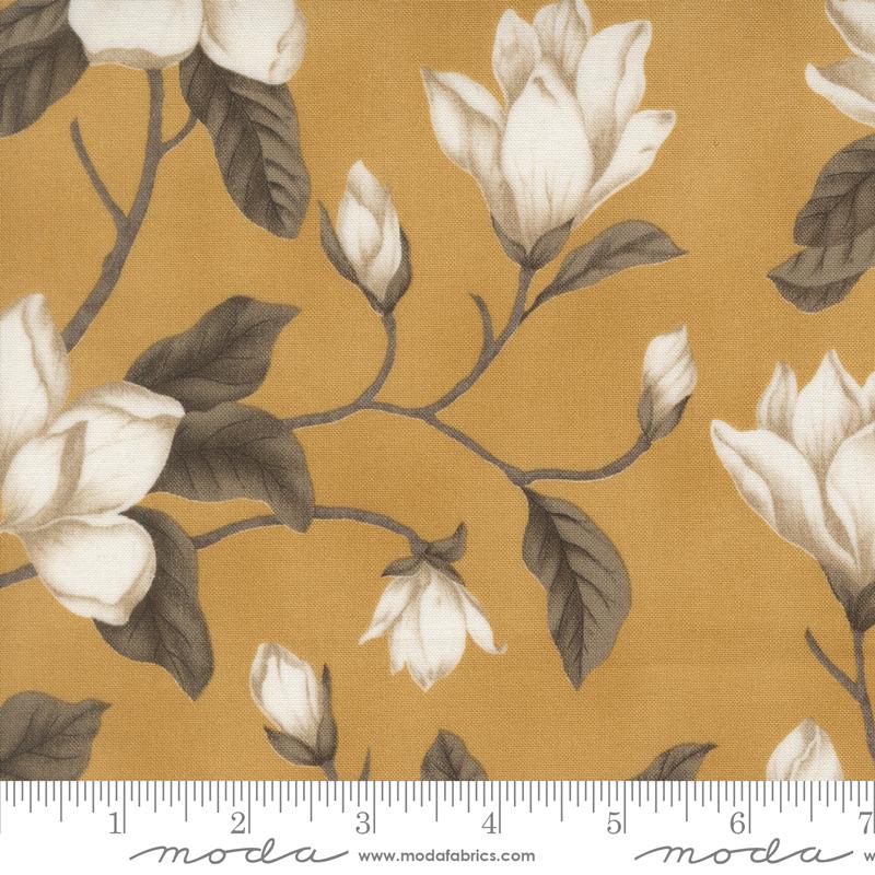 Collections Magnolia Floral Golden - Quilt Fabric, zoomed in. Select this picture to zoom back out.