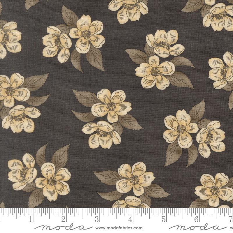 Collections Magnolia Flower Charcoal - Quilt Fabric, zoomed in. Select this picture to zoom back out.