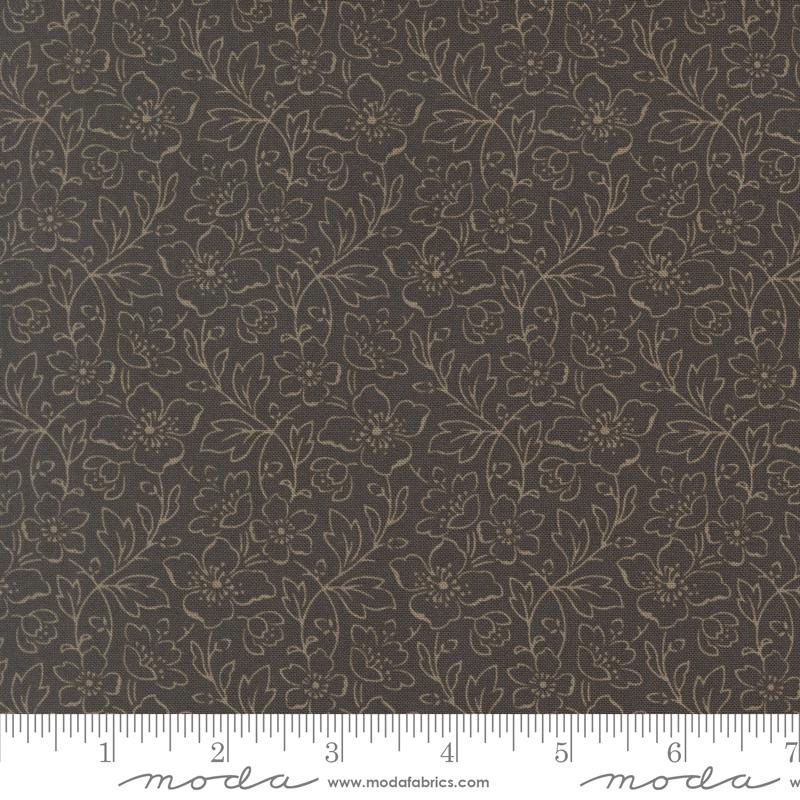 Collections Magnolia Bloom Charcoal - Quilt Fabric, zoomed in. Select this picture to zoom back out.