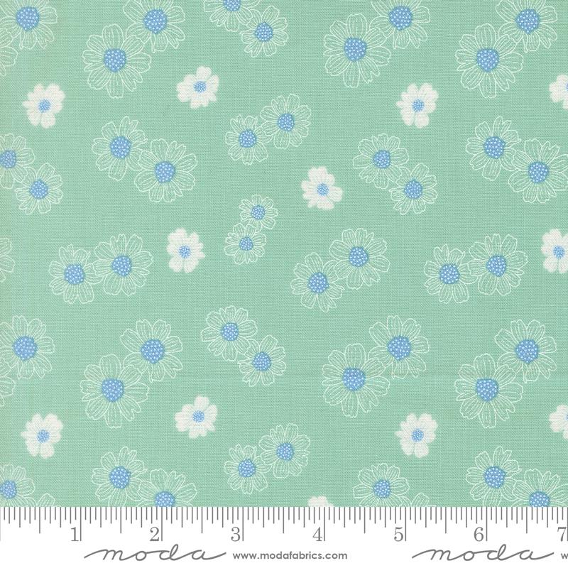 Catching Sunshine Blooms Aqua - Quilt Fabric, zoomed in. Select this picture to zoom back out.