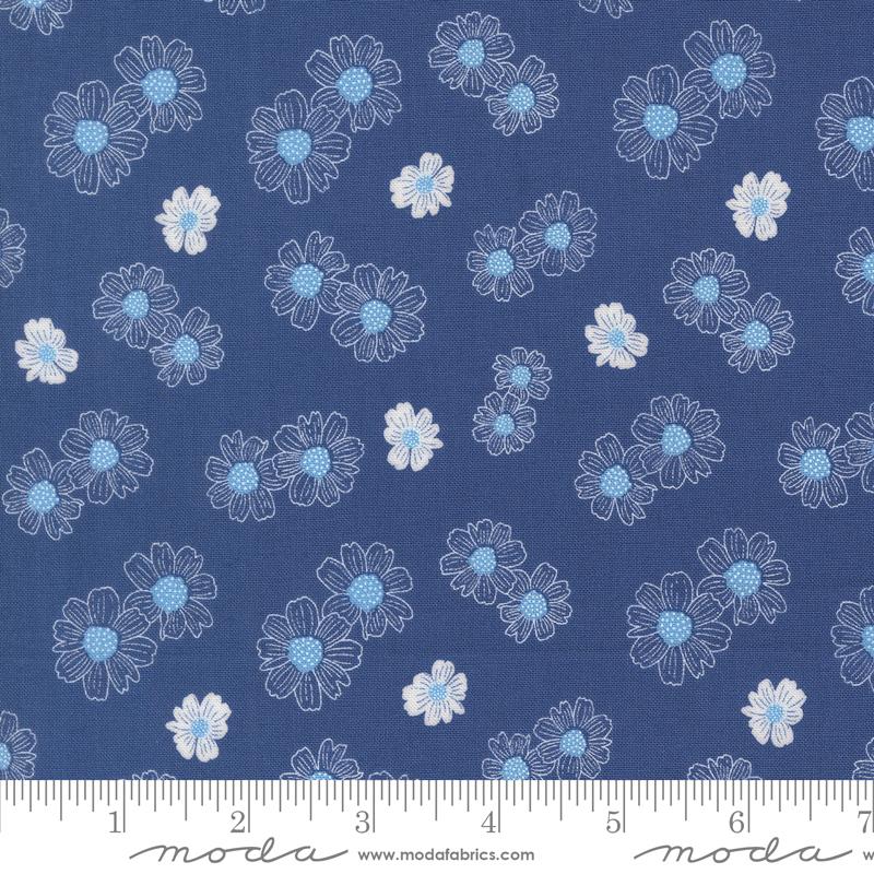 Catching Sunshine Blooms Cobalt - Quilt Fabric, zoomed in. Select this picture to zoom back out.