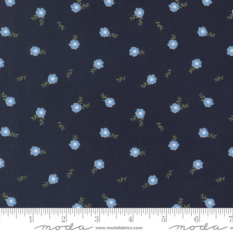 Catching Sunshine Floral Navy - Quilt Fabric, zoomed in. Select this picture to zoom back out.