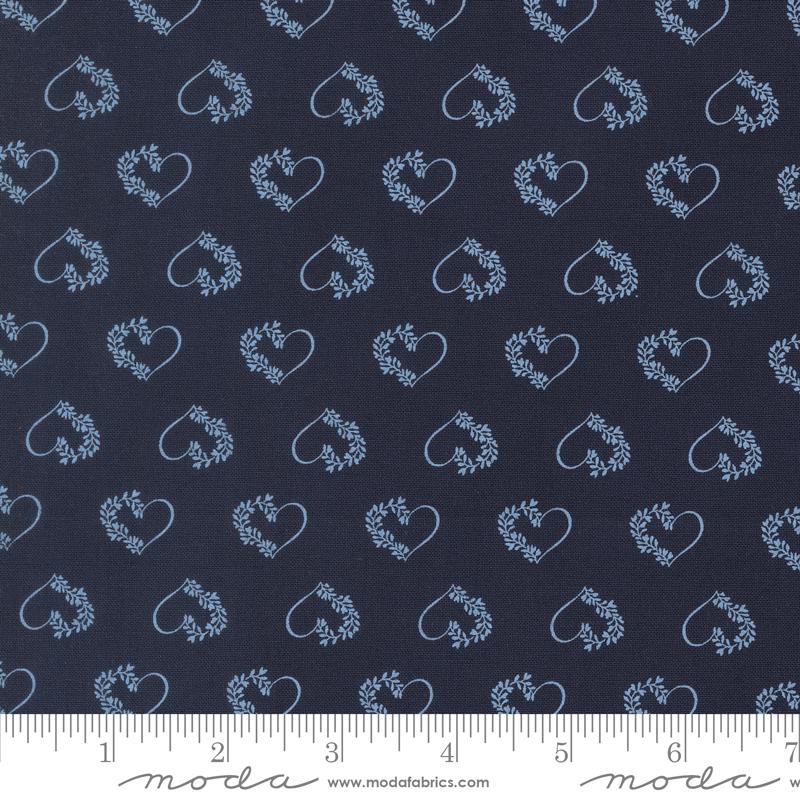 Catching Sunshine Hearts Navy - Quilt Fabric, zoomed in. Select this picture to zoom back out.
