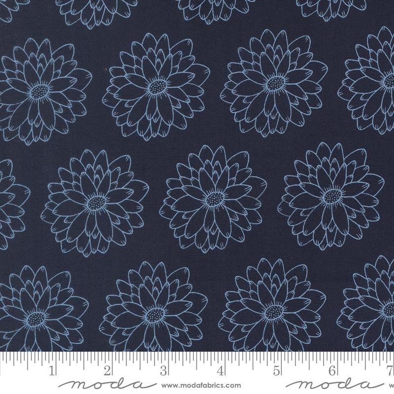Catching Sunshine Sketch Navy - Quilt Fabric, zoomed in. Select this picture to zoom back out.