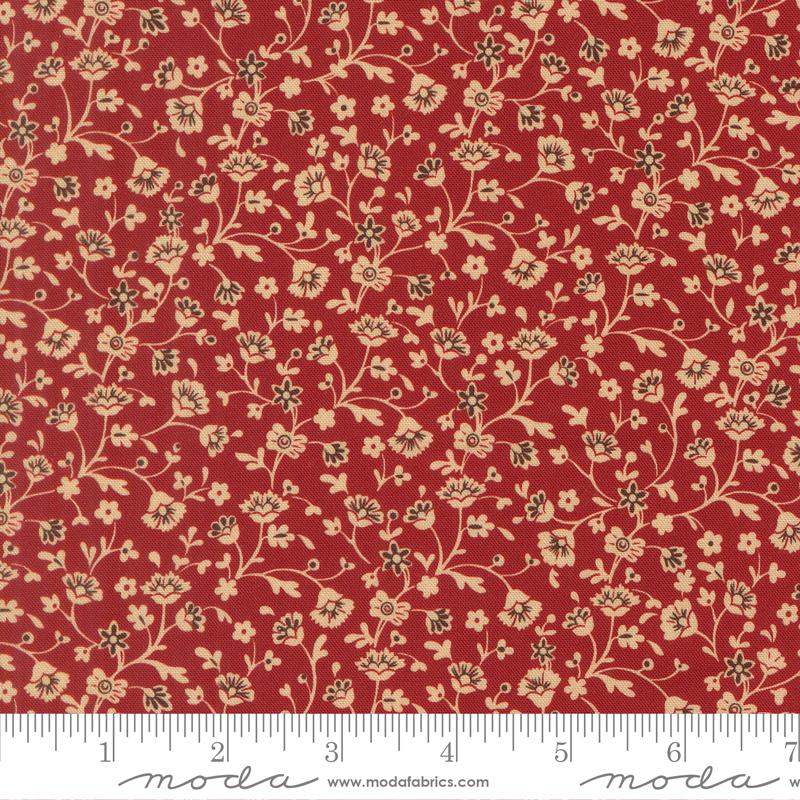 Betsys Best Flower Cochineal - Quilt Fabric, zoomed in. Select this picture to zoom back out.