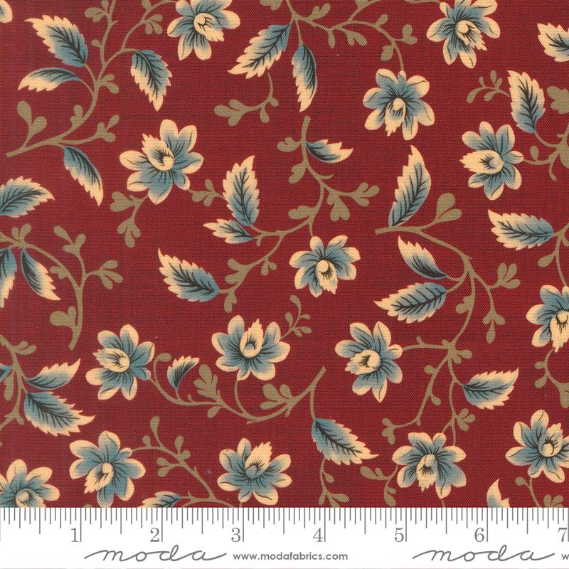 Betsys Best Blooms Berry Red - Quilt Fabric, zoomed in. Select this picture to zoom back out.