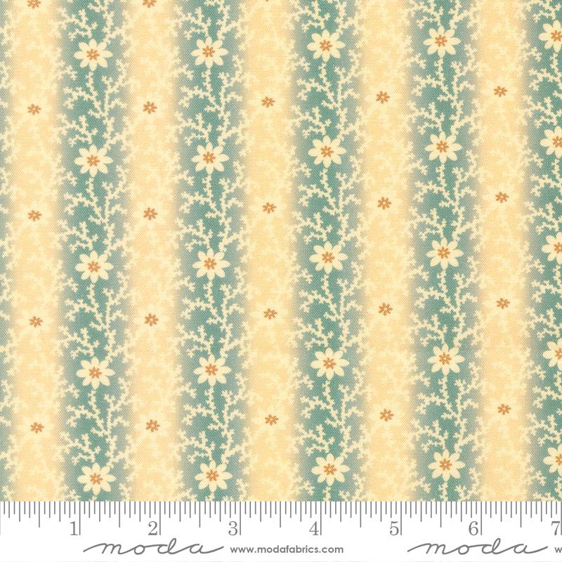 Betsys Best Striped Flowers Aqua - Quilt Fabric, zoomed in. Select this picture to zoom back out.