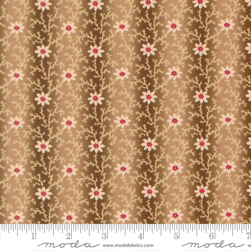 Betsys Best Striped Flowers Brown - Quilt Fabric, zoomed in. Select this picture to zoom back out.