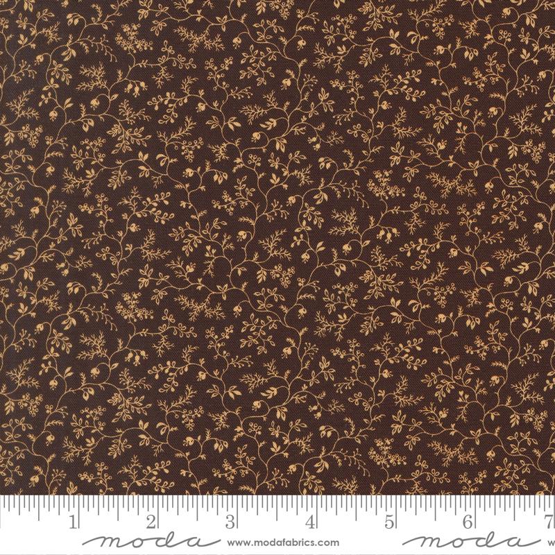 Betsys Best Blossoms Brown - Quilt Fabric, zoomed in. Select this picture to zoom back out.