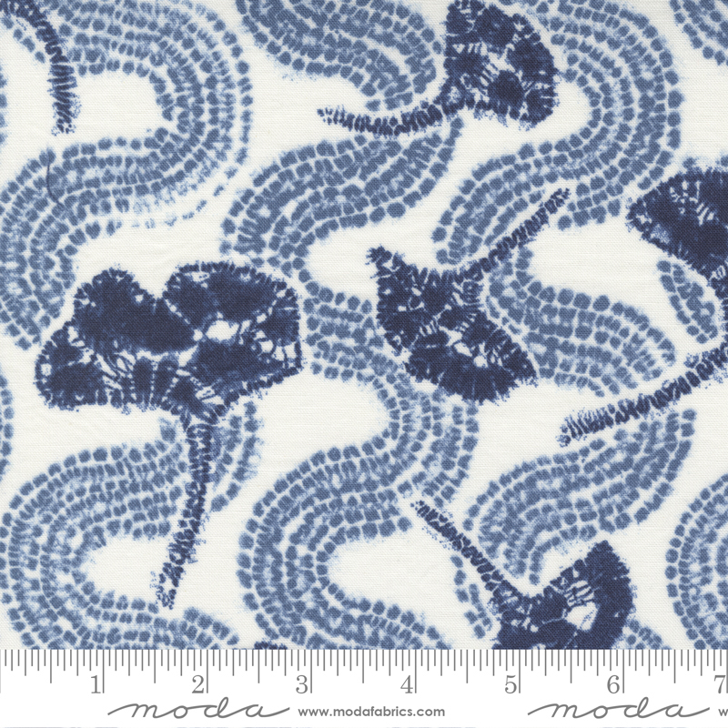 Kawa Pacific Blue - Tone Landscape Ginko Leaf - Quilt Fabric